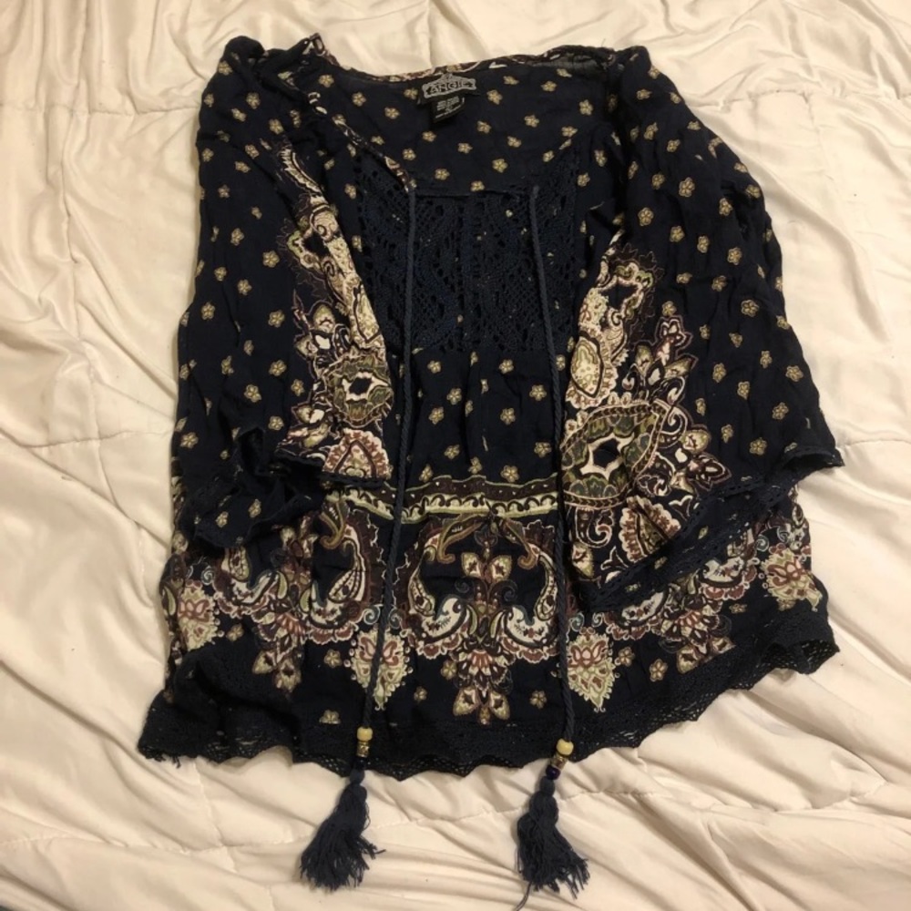 patterned shirt with tassels